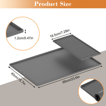Coffee Bar Mat Silicone with Raised Edges 2-in-1 - Dish Drying Mat for Countertop, Coffee Maker Espresso Machine Mat, Spill Proof Kitchen Counter Mat 23.6" x 15.7", Black or Gray