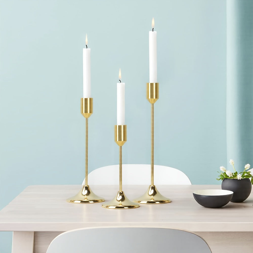 Gold Candle Holders Set of 6 – Cast Iron Single Stem Taper Candlestick Holders for Wedding Centerpieces, Candlelight Dinners, Christmas, Halloween, Thanksgiving & Anniversary Table Decor