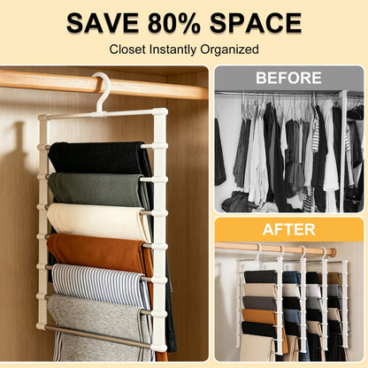 Pants Hangers Foldable Multi-Layer Stainless Steel | Non-Slip Space Saving Closet Organizer for Jeans Leggings Scarves Trousers | 4 or 8 Pack Clothes Rack Hanger
