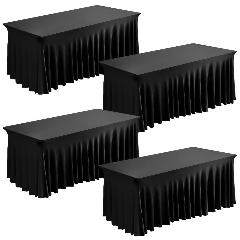 Table Skirts Tulle Table Cloth Rectangle 4ft 6ft Black White Non-Woven Fabric Table Skirt for Birthday Party Graduation Wedding Family Dinner Christmas Holiday Decoration