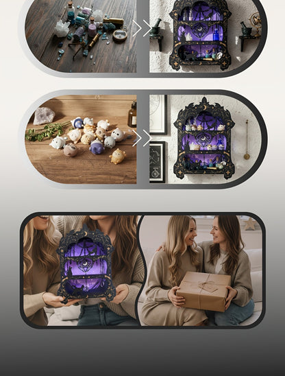 Wooden Floating Shelf for Crystals - Wall Mounted Crystal Display Shelf Rock Gem Stone Storage Organizer Essential Oil Holder Wicca Meditation Spiritual Home Decor Gift