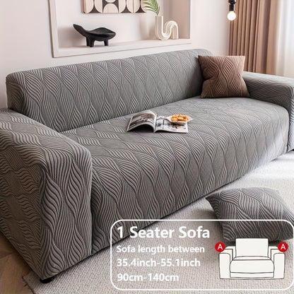 Polar Fleece Sofa Cover Modern Jacquard Elastic Slip-Resistant All Season Furniture Protector for Living Room Office Bedroom - 1 2 3 4 Seater with Free Matching Pillowcase