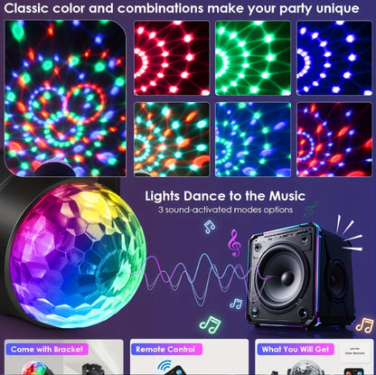 Party Lights Disco Ball Strobe Light Remote Control DJ Lighting Music Sync Rotating Effect for Home Room Dance Birthday Wedding Halloween Christmas Party Decorations 2pcs or 4pcs