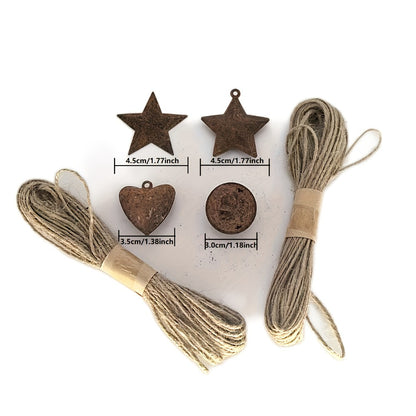 Christmas Bells Decorations 62pcs Set – Rustic Iron Jingle Bells with Heart, Star & Round Shapes, Vintage Craft Bells with 2 Rolls of Rope for Christmas Tree, Party & Home Decor DIY Ornaments