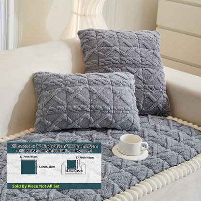 Bohemian Quilted Sofa Cover with Ruffles - 300GSM Shu Velveteen Anti-Slip Pet Friendly Machine Washable Plush Slipcover for Loveseat 3-4 Seater Sectional Sofa, 5 Colors