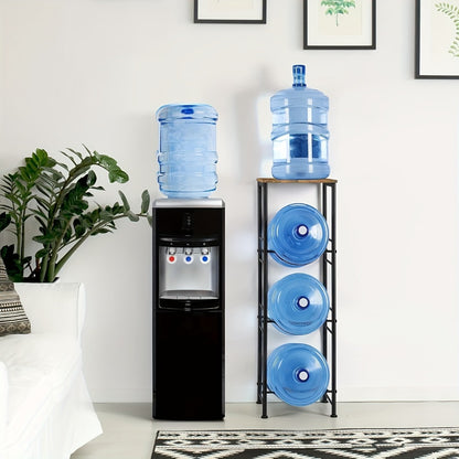 5-Gallon Water Jug Holder 3-Tier – Heavy Duty Water Bottle Rack Organizer with Top Shelf & Adjustable Legs for Kitchen, Living Room & Office – Particleboard & Steel Frame, White, Brown & Black