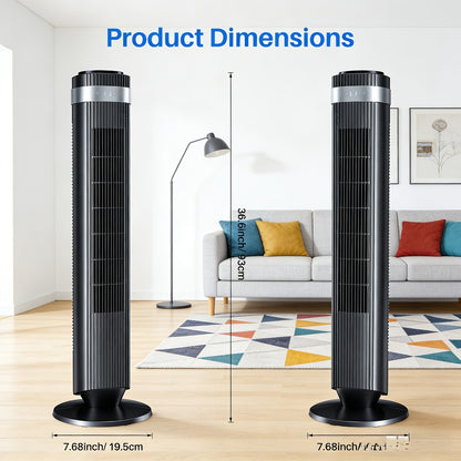 Bladeless Tower Fan with Remote Control, Silent Floor Fan with LED Display 4 Speed Settings & 12-Hour Timer, Quiet Tower Fan for Living Room Bedroom Office, Modern Air Circulator Fan Black White Grey