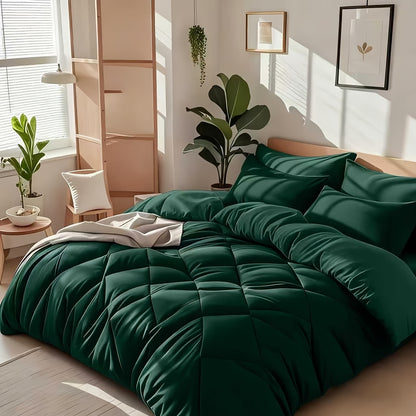Cooling Comforter Set 2/3 Pcs – Soft Fluffy Microfiber Lightweight Breathable Quilt, Rhombus Grid Solid Color Bedding for All Seasons, Twin Queen King – Multiple Colors Available
