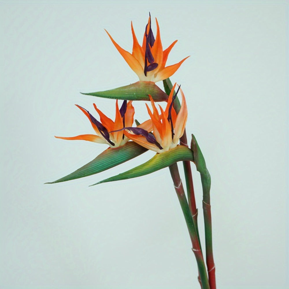 Artificial Bird of Paradise Flowers – 3pcs Realistic Rubber Strelitzia with 24.5" Long Stems for Home Decor, Vase Arrangements, DIY Bouquets, Party & Fall Decor (4 Colors)
