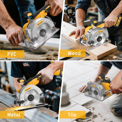 Brushless Circular Saw 5-Inch Kit 6900RPM with Battery & Charger – 45° Bevel Cut, Up to 6 Saw Blades, 2.0AH / 4.0AH Battery Options, Cordless Woodworking Saw for Wood Cutting, Garden & DIY Projects