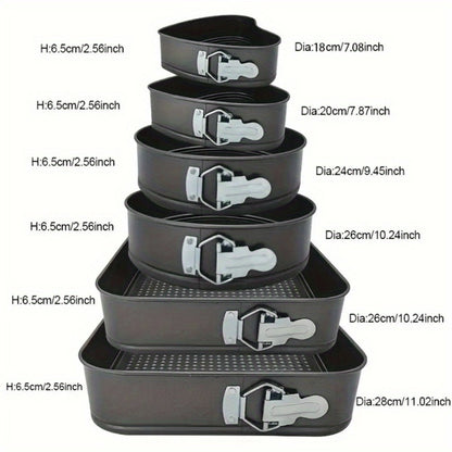 Cake Pan Set 6-Piece with Removable Bottom, Carbon Steel Nonstick Baking Molds in 3 Shapes Square Round Heart, Heavy Duty Springform Cake Pans for Chiffon Mousse Cheesecake Birthday Wedding
