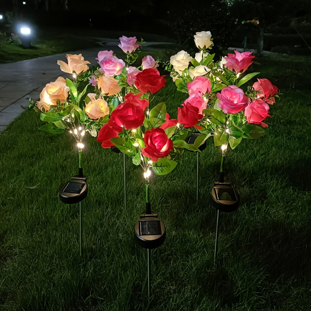 Solar Garden Lights Outdoor 2 Pack – 14 Realistic Rose Stake Lights, Solar Powered Yard & Patio Decor