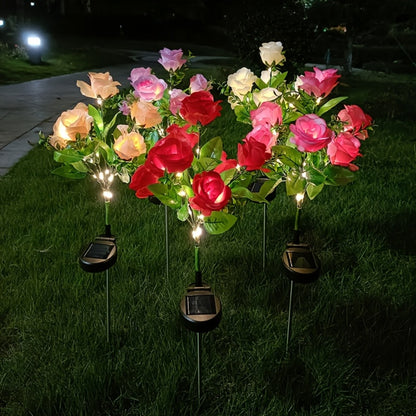 Solar Garden Lights Outdoor 2 Pack – 14 Realistic Rose Stake Lights, Solar Powered Yard & Patio Decor