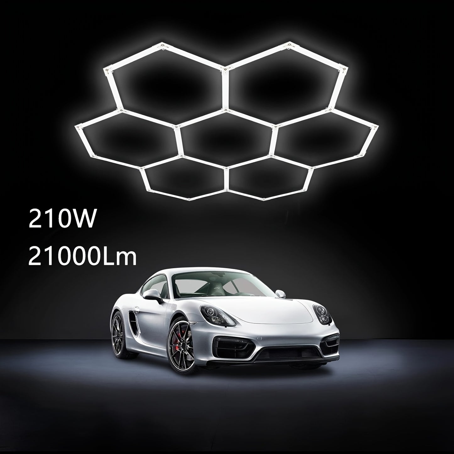 LED Hexagonal Garage Light 6500K – Super Bright Daylight White Shop Light 42W–620W for Auto Detailing, Warehouse, Workshop, Basement & Gym (1 to 32 Grids, Hex Frame Available)