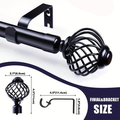 Black Adjustable Curtain Rod Heavy Duty Farmhouse Decorative Drapery Rod for Bedroom Living Room Kitchen Patio 4 Sizes Easy Install