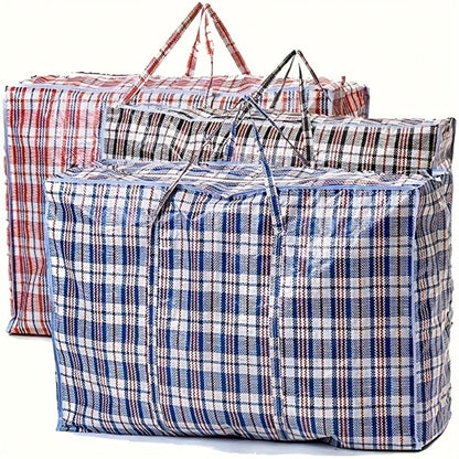 Large Moving Storage Bags 3 Pack Heavy Duty Reusable Zipper Organizer Bags for Clothes Bedding Blankets, High Capacity Checkered Fabric Bags for Home Moving Closet Organization Holiday Decor Storage