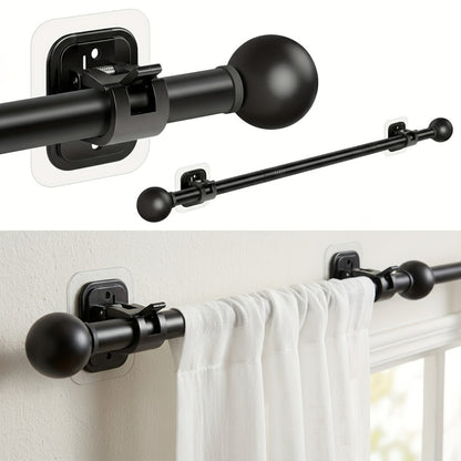 No-Drill Curtain Rod Set with Adhesive Brackets Renter Friendly 5/8 Inch Adjustable Window Drapery Pole for Bedroom Living Room Apartment Dorm Black Gold White 32-128 Inch