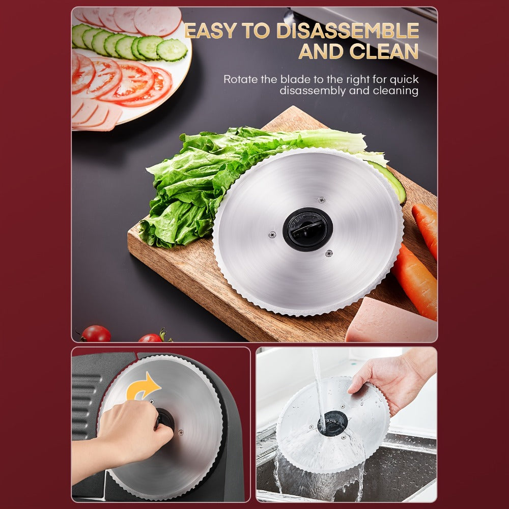 Electric Meat Slicer 200W Deli Food Slicer with Two 7.5" Removable Stainless Steel Blades 0-15mm Thickness Control Cut Meat Ham Bread Cheese Fruit for Home Use