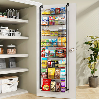 Over The Door Organizer - Heavy Duty Multi-Layer Pantry Storage Rack for Kitchen Bathroom Laundry Room, Space Saving Door Hanging Shelf, 6 or 8 Tier Metal Spice Food Storage Cabinet