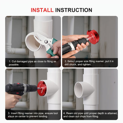 PVC Pipe Reamer Kit 8pcs - Fitting Saver for SCH 40 Plastic Pipe, Aluminum Alloy Body with 11.5" Hex Shaft, 8 Sizes 1/2" to 4", for PVC PP PE ABS Pipes, Drill Compatible, Red