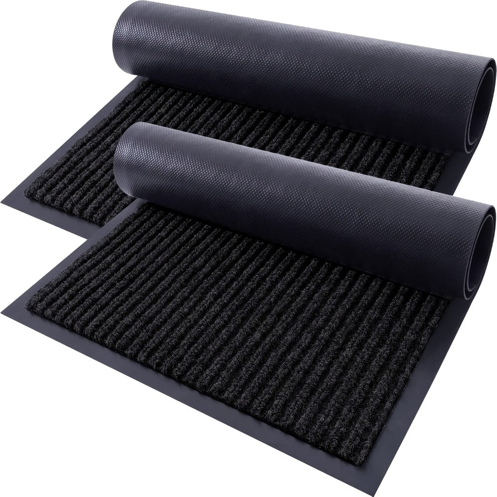 Door Mat 2-Pack Indoor Outdoor Welcome Entryway Rug Non-Slip Low Profile Polyester Floor Mat for Front Door Patio Porch Mudroom