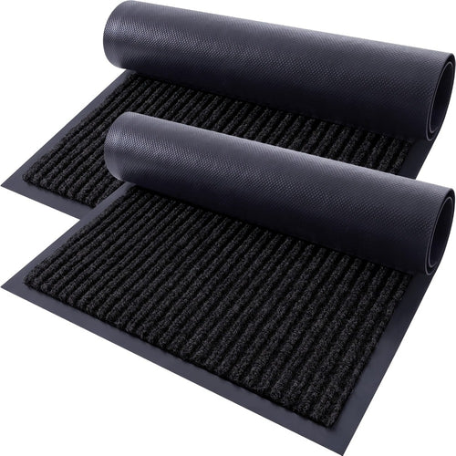 Door Mat 2-Pack Indoor Outdoor Welcome Entryway Rug Non-Slip Low Profile Polyester Floor Mat for Front Door Patio Porch Mudroom
