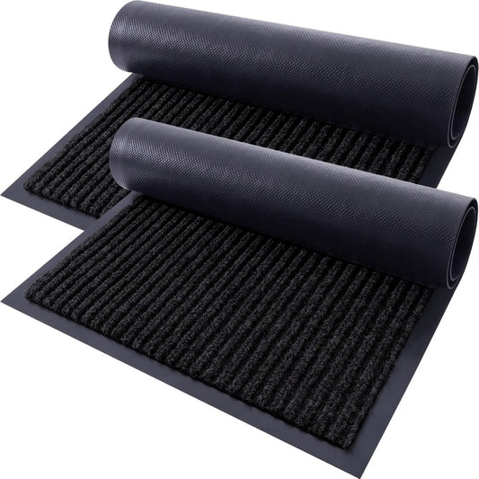 Door Mat 2-Pack Indoor Outdoor Welcome Entryway Rug Non-Slip Low Profile Polyester Floor Mat for Front Door Patio Porch Mudroom