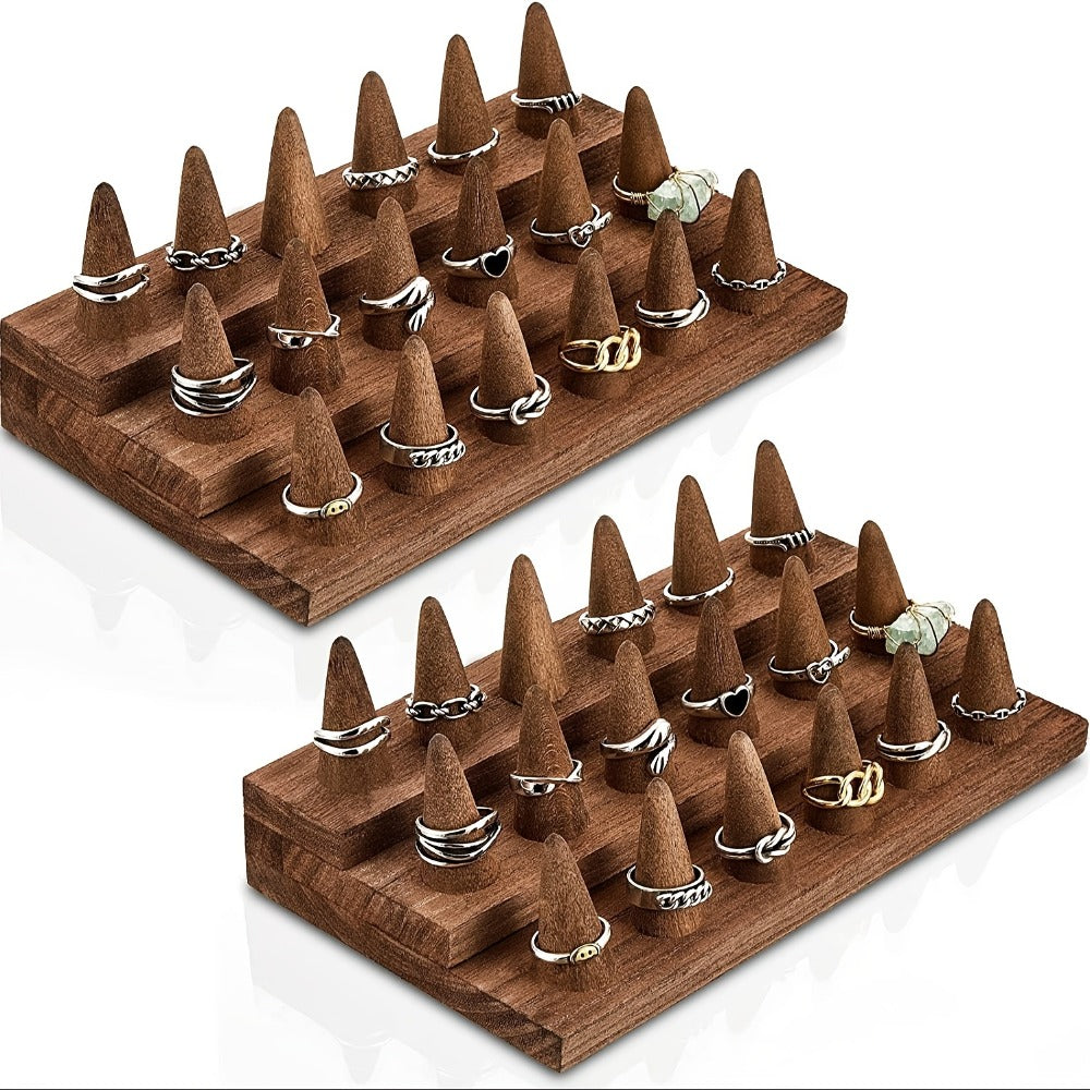 Solid Wood Ring Display Stand – 2-Tier 12-Ring & 3-Tier 18-Ring Jewelry Tower Holder for Rings, Earrings & Accessories, Countertop Organizer for Bedroom Dresser, Vanity & Jewelry Store Display