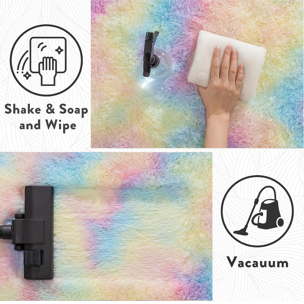 Rainbow Tie Dye Shag Area Rug – Soft Fluffy Non-Slip Machine Washable Carpet for Living Room Bedroom Home Office