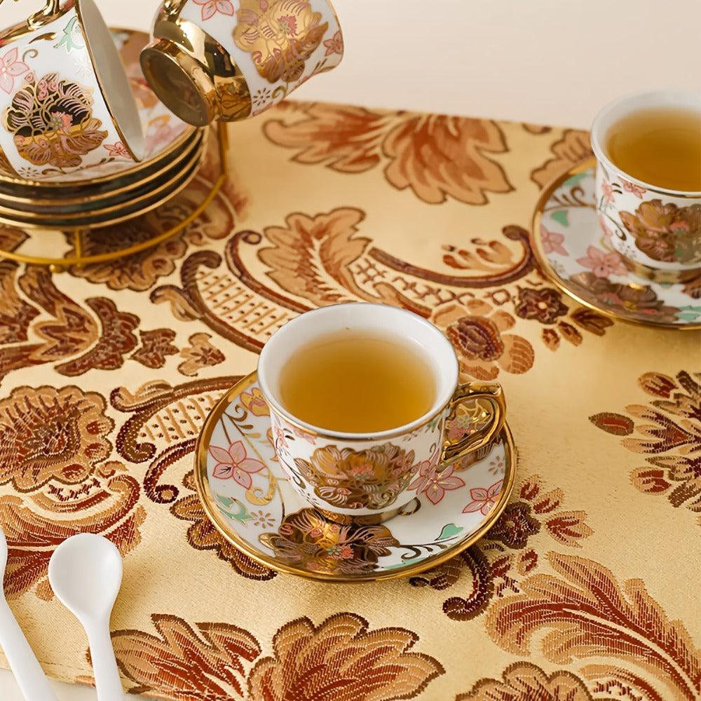 20-Piece Floral Ceramic Tea Set with Saucers & Metal Stand | European Afternoon Tea Service, Blooming Design, Complete Tea Accessories, Gift for Tea Lovers