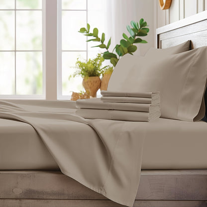 Bamboo Cooling Sheet Set 4pcs – Deep Pocket Fitted Sheet Flat Sheet Pillowcases for Hot Sleepers Twin Full Queen King