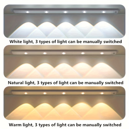 LED Sensor Strip Light USB Rechargeable – 3-Color Dimmable Motion Sensing Wireless Night Light for Kitchen, Wardrobe, Cabinet, Shoe Cabinet & Bedroom (20cm / 30cm / 40cm / 50cm)
