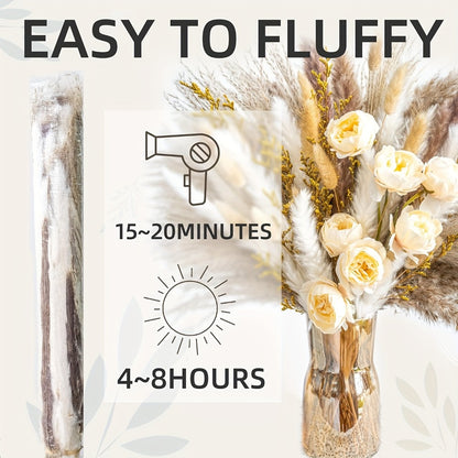 Dried Flower Bouquet Pampas Grass with Artificial White Beige Roses 51 91pcs Boho Dried Floral Arrangement for Wedding Centerpiece Farmhouse Home Table Decor Rustic Vase Filler No Maintenance