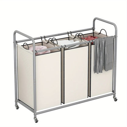 3-Bag Laundry Sorter Cart 63.4 Gallon – Rolling Hamper with Lockable Wheels & Removable Bags, Heavy-Duty Fabric Laundry Basket for Bedroom & Laundry Room, Black Gray Beige Brown