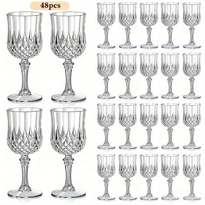 Plastic Crystal Champagne Goblets 48pcs Shatterproof Stackable 7oz Reusable Wine Glasses for Wedding Party Christmas Halloween Elegant Vintage Tableware Drink Cups