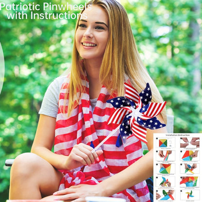 4th of July Pinwheels Decorations Red White Blue - Patriotic Stars Stripes Pinwheel Garden Decor for Independence Day Party, Yard Lawn Outdoor Decor, Party Favors - 20 30 40 Pack