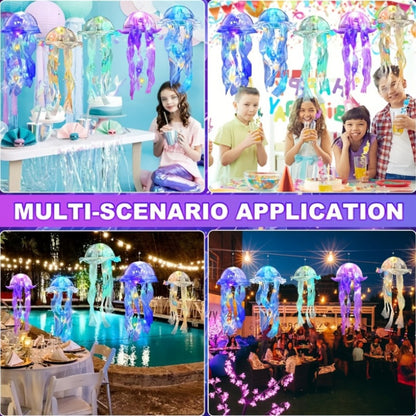 Jellyfish Lantern Party Decorations 5 Pack – Colorful Translucent Ribbon Hanging Lights for Halloween Christmas Wedding Birthday, Indoor Outdoor Festive Event Decor (Crystal Ribbon / Set)