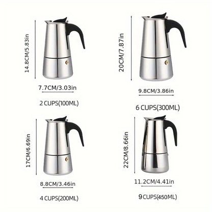 Stainless Steel Moka Pot Italian Espresso Maker – 2/4/6/9 Cup Stovetop Coffee Maker, Straight Style Moka Express for Home, Camping & Outdoor Use, Includes Cleaning Cloth – Professional Espresso Brewer