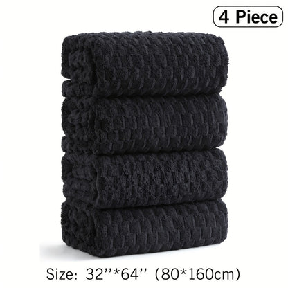 Oversized Bath Towel Set 800GSM 32x64 Inch Extra Large Microfiber - Ultra Soft Quick Dry Striped Spa Grade | Single or 4pcs Random Color | Beige White Light Blue Dark Gray | Modern Coastal Home Gift