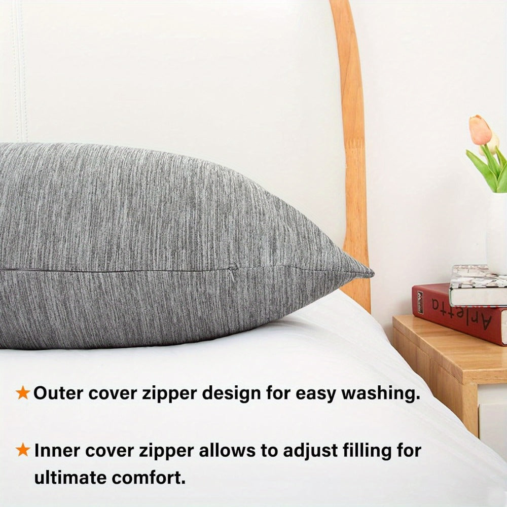 Body Pillow 20x54 Inch Cooling Memory Foam – Full Body Pillow for Adults Side Sleepers, Firm Long Sleeping Pillow for Stomach Back Support, Pregnancy Pillow, Washable Cover, Grey White Pink