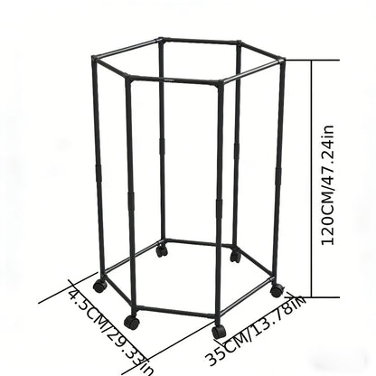 Hexagonal Clothes Drying Rack Freestanding Rotating Metal Garment Rack with Wheels Multiple Rods Space Saving Coat Rack for Bedroom Dorm Balcony Laundry