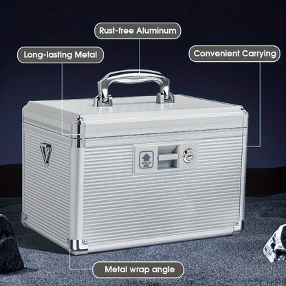 Aluminum Alloy Lockable Medicine Box – Double Layer Large Capacity Storage Box with Key Lock, Handle & Tray for Medicines, Documents & Valuables, 10"/12"/14"/16" Home Security Box