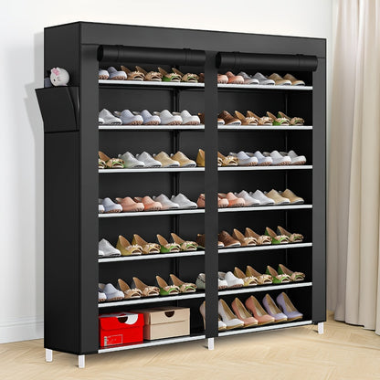 Shoe Rack Organizer 9 Tier Double Row Large Capacity Holds 42 Pairs Nonwoven Fabric Dust Cover Portable Shoe Cabinet Space Saving Easy Assembly for Home Bedroom Closet Dormitory Black