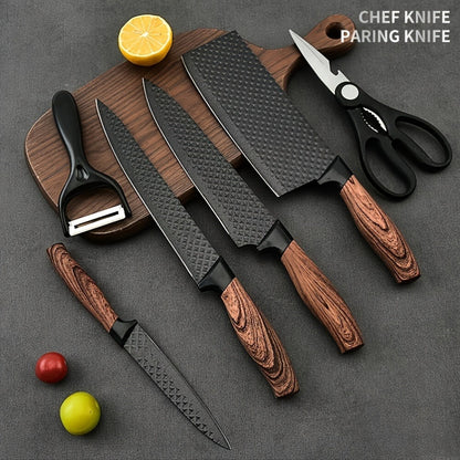 Kitchen Knife Set 6 & 7-Piece High-Carbon Stainless Steel with Ergonomic Wooden Handles – Ultra-Sharp Chef's Knife, Peeler & Scissors