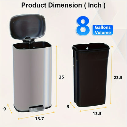 Stainless Steel Trash Can with Pedal & Removable Inner Bucket Fingerprint-Proof Kitchen Garbage Can with Hinged Lid – 5L / 30L / 50L / 13 Gallon for Kitchen, Home & Office