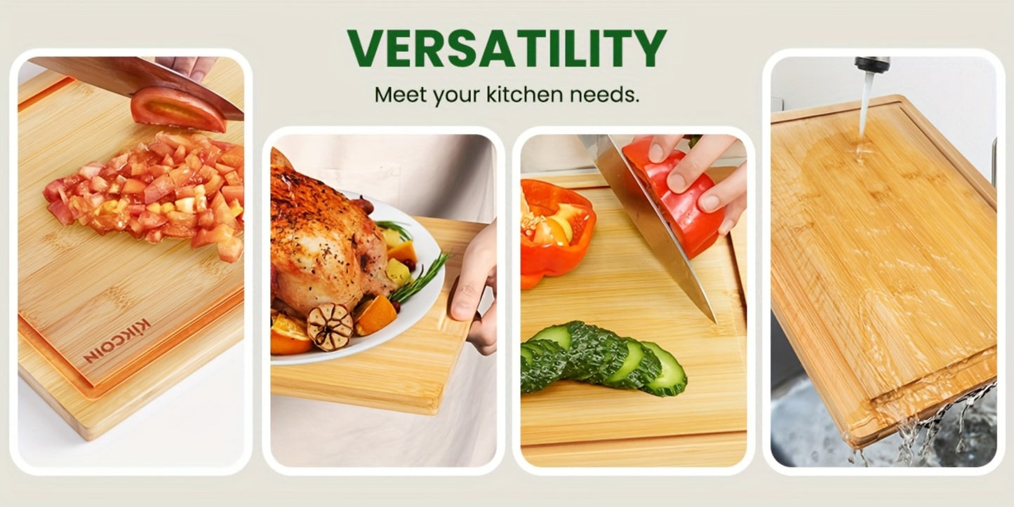 Bamboo Cutting Board Set 4pcs with Rack Juice Groove Knife Friendly Oversized Kitchen Chopping Boards for Meat Vegetables Fruit Multifunctional Gift for Family