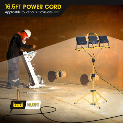 LED Work Light with Tripod Stand 21600 Lumen IP66 Waterproof – 216 x 1W High Brightness LED, 360° Rotation, 16.5 Ft Power Cord for Outdoor Workshop Garage Construction Site Commercial Lighting