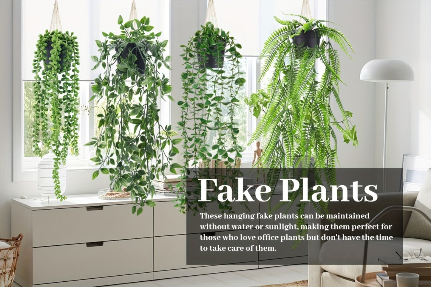 Artificial Hanging Plants 4 Pack – Fake Trailing Vines for Indoor Outdoor Wall Shelf Room Decor, Realistic Faux Rose Greenery Hanging Basket Decoration