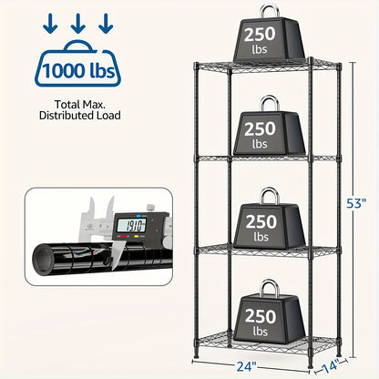 Metal Storage Shelving Unit Heavy Duty Adjustable 4 5 Tier Steel Shelf Rack for Garage Kitchen Pantry Workshop Black Chrome MZG
