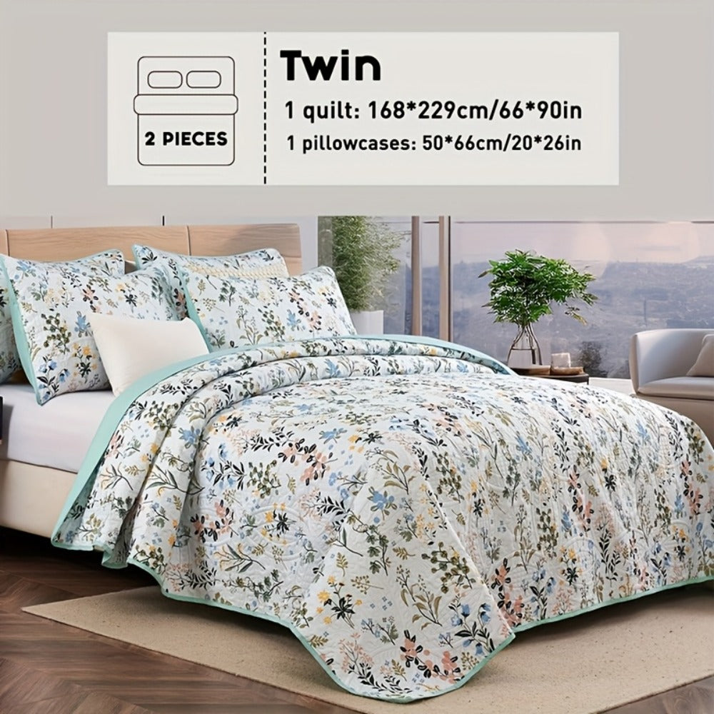 Reversible Floral Comforter Quilt Set – Soft Microfiber Botanical Bedding, Twin Full Queen King, All Seasons – White, Blue, Pink & More